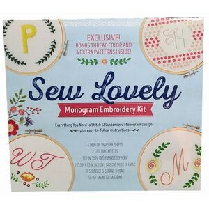 Sew Lovely Monogram Embroidery Kit w/12 Custom Designs Craft Set Elegant Modern